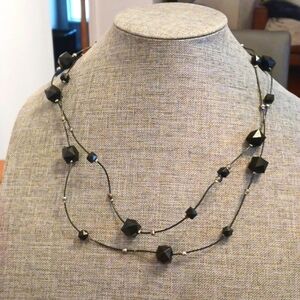 Black Faceted Beaded Necklace - Pre-loved (48")